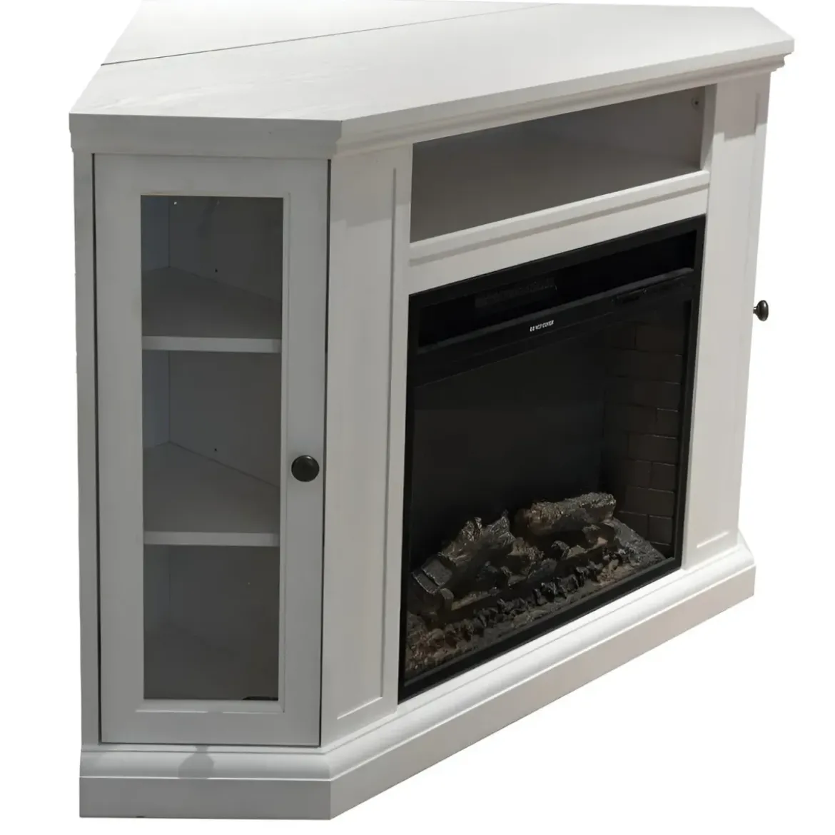 Camino Elettrico con Mobile Angolare 1800W da Appoggio in Legno Bianco
