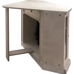 Camino Elettrico con Mobile Angolare 1800W da Appoggio in Legno Bianco