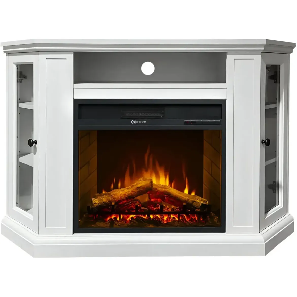 Camino Elettrico con Mobile Angolare 1800W da Appoggio in Legno Bianco