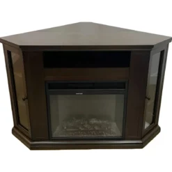 Camino Elettrico con Mobile Angolare 1800W da Appoggio in Legno Noce