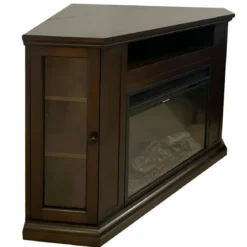 Camino Elettrico con Mobile Angolare 1800W da Appoggio in Legno Noce