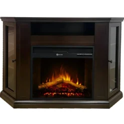 Camino Elettrico con Mobile Angolare 1800W da Appoggio in Legno Noce