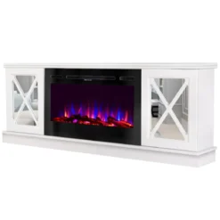 Camino Elettrico con Mobile Specchiato Bianco 1500W Moderno per Soggiorno