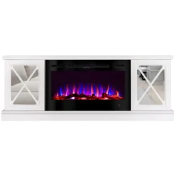 Camino Elettrico con Mobile Specchiato Bianco 1500W Moderno per Soggiorno