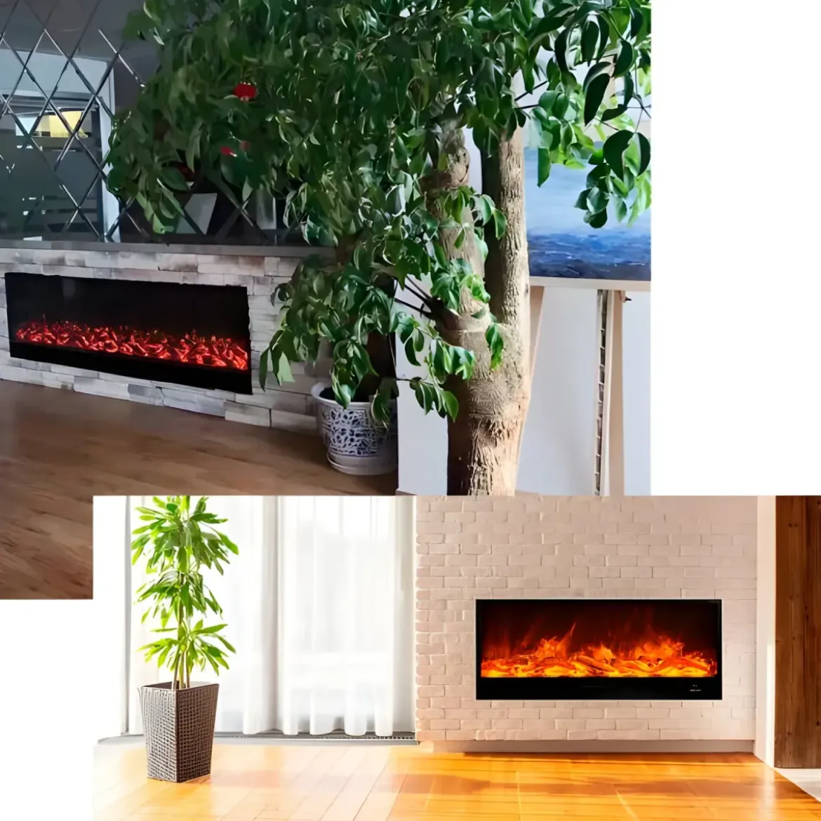 Camino Elettrico da Incasso 150 cm Effetto Fiamma a Led 750 1500 Watt