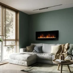 Camino Elettrico da Parete 1800 W Vetro Temperato LED Telecomando