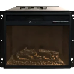 Camino Elettrico da Pavimento 1800W Legno Bianco Termostato Digitale
