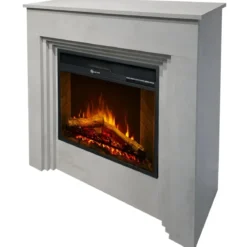 Camino Elettrico da Pavimento 1800W Legno Effetto Cemento Digitale