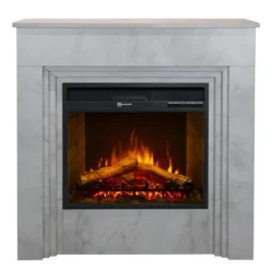 Camino Elettrico da Pavimento 1800W in Legno Effetto Marmo Bianco