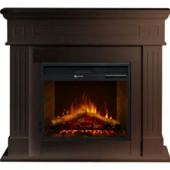 Camino Elettrico da Pavimento 1800W Legno MDF Noce per Soggiorno