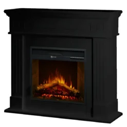 Camino Elettrico da Pavimento 1800W Legno MDF Nero per Soggiorno