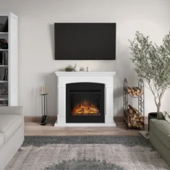 Camino Elettrico da Pavimento Fuoco Finto 1500w Tagu Helmi Bianco