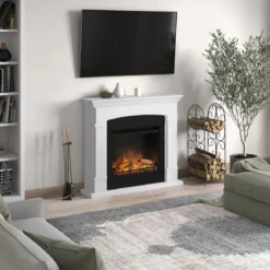 Camino Elettrico da Pavimento Fuoco Finto 1500w Tagu Helmi Bianco