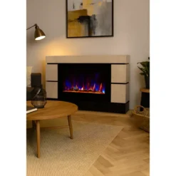 Camino Elettrico Effetto Pietra 1500W Beige con Cristalli da Interno
