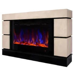 Camino Elettrico Effetto Pietra 1500W Beige con Cristalli da Interno