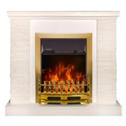 Camino Elettrico Moderno Bianco 2000W Effetto Pietra Finiture Oro