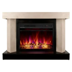 Camino Elettrico Riscaldamento 1500W Moderno Beige Fiamma 3 Colori