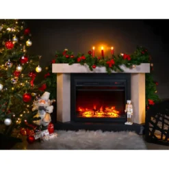 Camino Elettrico Riscaldamento 1500W Moderno Beige Fiamma 3 Colori