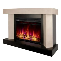 Camino Elettrico Riscaldamento 1500W Moderno Beige Fiamma 3 Colori