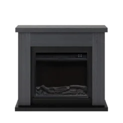 Camino Elettrico Ventilato con Cornice in Legno Grigio Fiamma Finta a Led