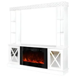 Camino Elettrico 1500W Bianco con Scaffale Portaoggetti Specchiato Moderno
