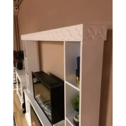 Camino Elettrico 1500W Bianco con Scaffale Portaoggetti Specchiato Moderno