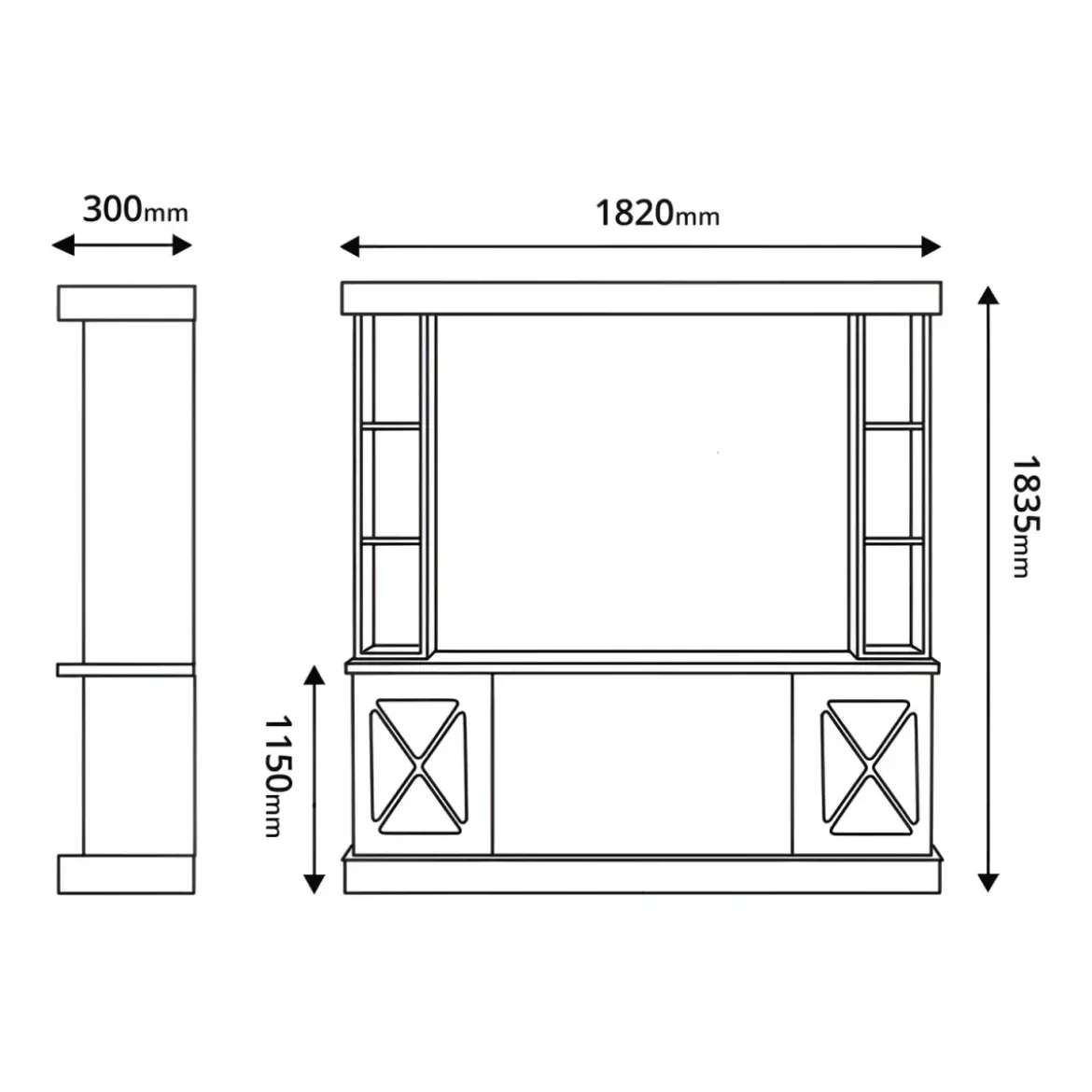 Camino Elettrico 1500W Bianco con Scaffale Portaoggetti Specchiato Moderno