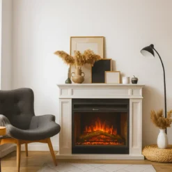Camino Elettrico 1800W Bianco da Appoggio Telecomando Programmabile