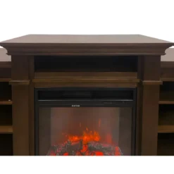 Camino Elettrico 1800W con Mobile Ripiani da Pavimento in Legno Noce