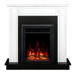 Camino Elettrico 1500W Cornice Decorativa Bianco e Nero Fiamma LED