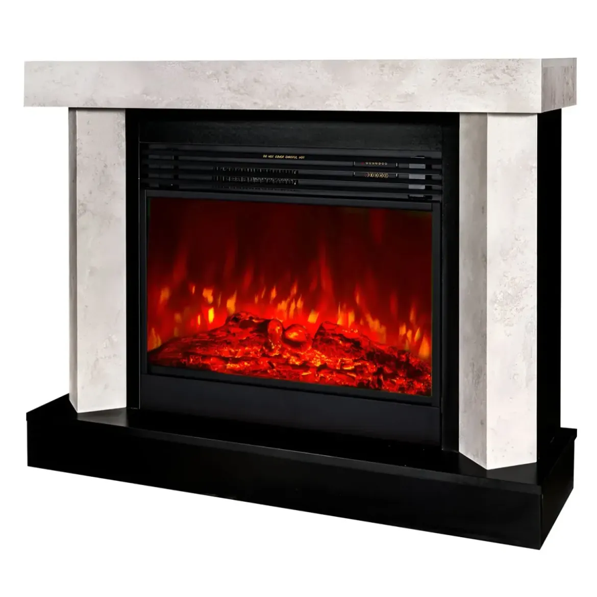Camino Elettrico 1950W da Appoggio Effetto Fiamma Suono Legna Beige