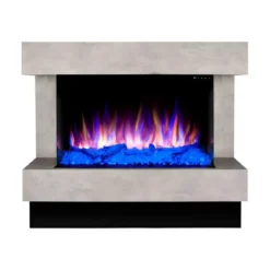 Camino Elettrico 1500W da Soggiorno Grigio con Fiamma 3D Multicolore