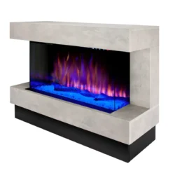 Camino Elettrico 1500W da Soggiorno Grigio con Fiamma 3D Multicolore