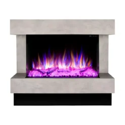 Camino Elettrico 1500W da Soggiorno Grigio con Fiamma 3D Multicolore