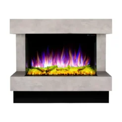 Camino Elettrico 1500W da Soggiorno Grigio con Fiamma 3D Multicolore
