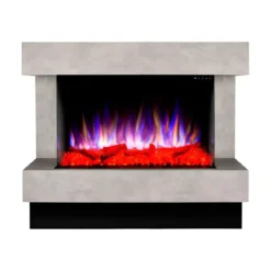 Camino Elettrico 1500W da Soggiorno Grigio con Fiamma 3D Multicolore