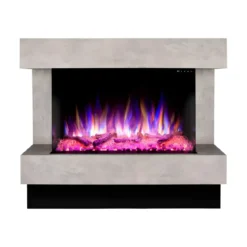 Camino Elettrico 1500W da Soggiorno Grigio con Fiamma 3D Multicolore