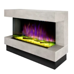 Camino Elettrico 1500W da Soggiorno Grigio con Fiamma 3D Multicolore