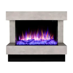 Camino Elettrico 1500W da Soggiorno Grigio con Fiamma 3D Multicolore