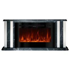 Camino Elettrico 1500W Effetto Marmo Decorativo da Soggiorno Grigio