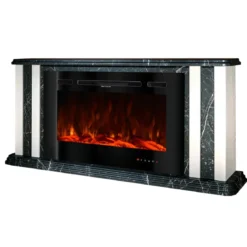 Camino Elettrico 1500W Effetto Marmo Decorativo da Soggiorno Grigio