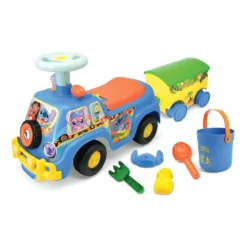 Camion per Bambini Cavalcabile Celeste con Rimorchio Luci e Volante