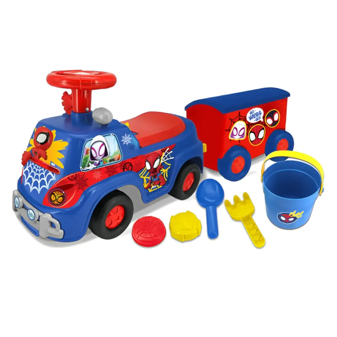 Camion per Bambini Cavalcabile Blu con Rimorchio Luci Suoni e Volante