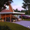 Carport Auto Doppio in Legno Abete Grezzo 600x562x321 cm con Copertura