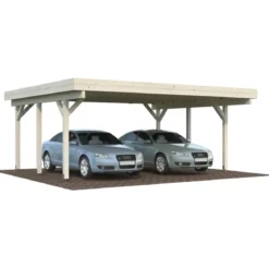 Carport Auto Doppio in Legno Abete Grezzo 600x562x321 cm con Copertura