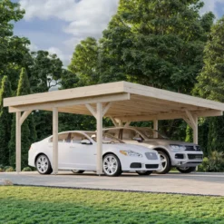 Carport Auto Doppio in Legno Abete Grezzo 600x562x321 cm con Copertura