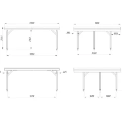 Carport Auto Doppio in Legno Abete Grezzo 600x562x321 cm con Copertura