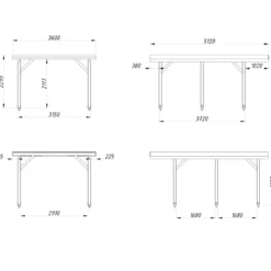 Carport Auto Singolo Legno Abete Grezzo 360x512x230 cm con Copertura