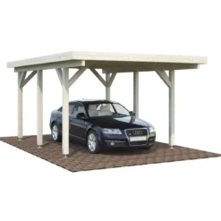 Carport Auto Singolo Legno Abete Grezzo 360x512x230 cm con Copertura