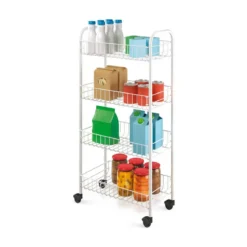 Carrellino Acciaio Bagno Cucina di Servizio Porta Oggetti Frutta Ruote 4 Ripiani